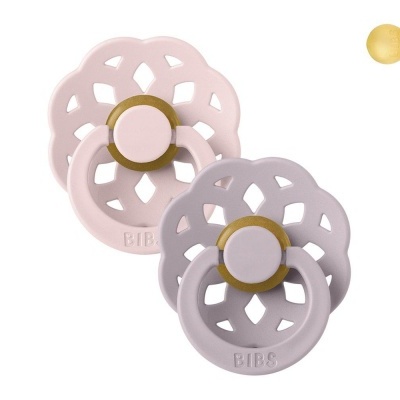 Dois chupetas BIBS em silicone rosa claro e lilás