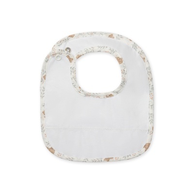 Babete branco com bordas estampadas de ursos e folhas