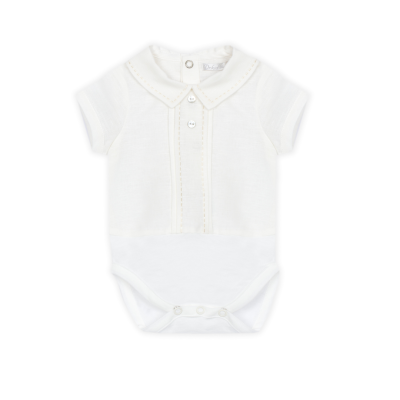 Body branco para bebé com gola, botões e fecho inferior