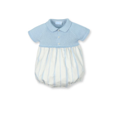 Fofo bebé azul claro e branco com gola e riscas