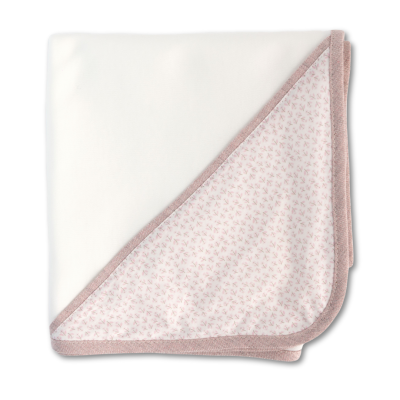 Manta dupla-face branca e rosa com padrão floral