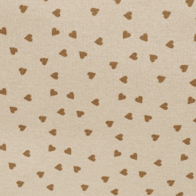 Tecido bege com pequenos corações castanhos