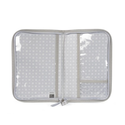 Estojo organizador cinzento claro com padrão de cruzes e fecho