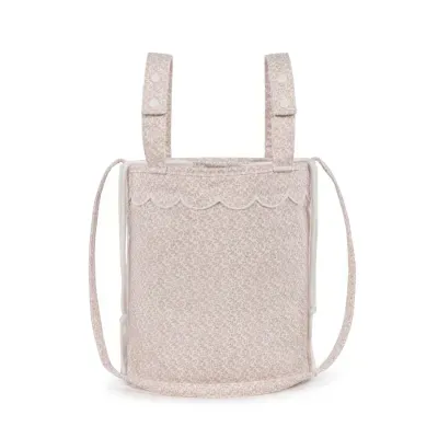 Bolsa de tecido floral rosa claro com alças e detalhe ondulado