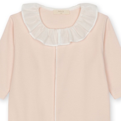 Camisola rosa claro para bebé com gola branca rodada