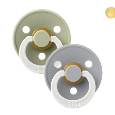 Duas chuchas BIBS verde claro e cinzento com anel branco