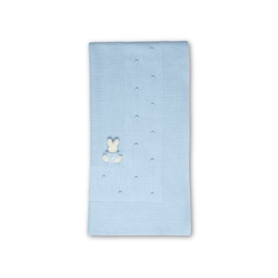 Manta de bebé azul clara com bordado de coelho
