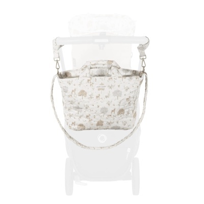 Bolsa branca com padrão de animais para carrinho de bebé
