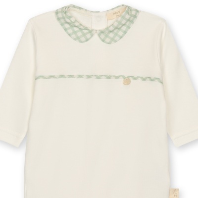 Body branco bebé com gola e faixa vichy verde claro