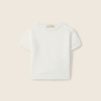 Camisola branca de malha para bebé com botões no ombro