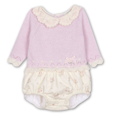 Macacão de bebé lilás com gola creme e parte inferior floral