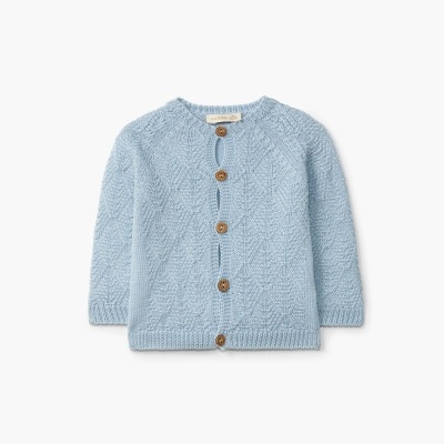 Camisola de malha azul clara para bebé com botões castanhos