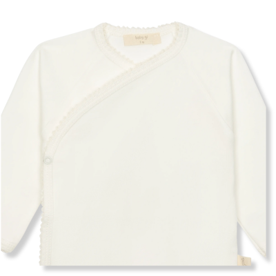 Camisola de bebé branca com renda e botões de pressão