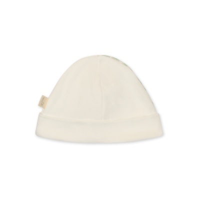 Gorro branco com aba dobrada e etiqueta bege