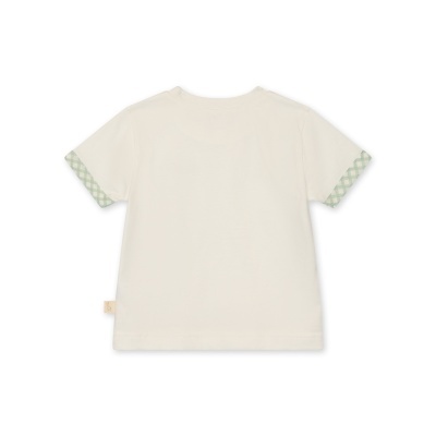 T-shirt branca com mangas xadrez verde claro