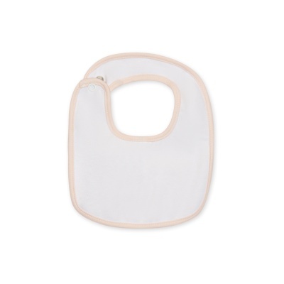 Babete para bebé branco com bordas bege e fecho de pressão