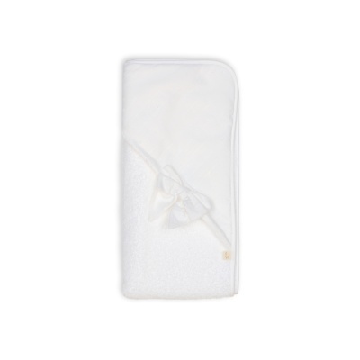 Toalha branca de bebé com capuz e laço