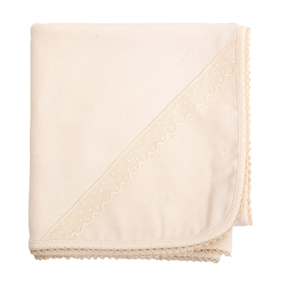 Toalha ou manta creme com borda em renda