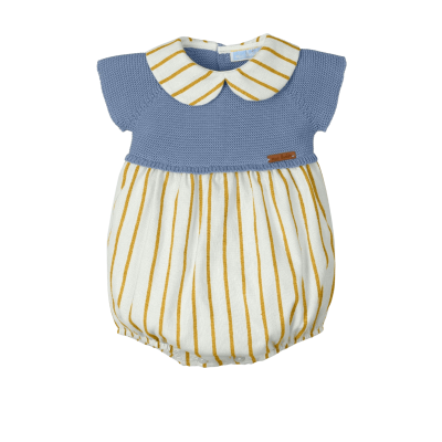 Body bebé azul com riscas amarelas e brancas