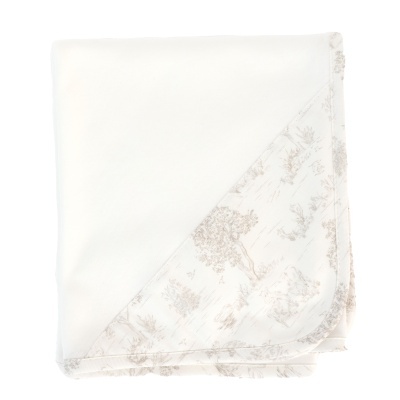 Manta branca com canto estampado floral bege