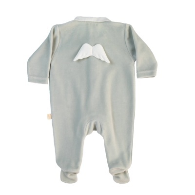 Babygrow cinzento claro para bebé com asas brancas nas costas