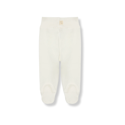 Calças brancas de bebé com pés integrados