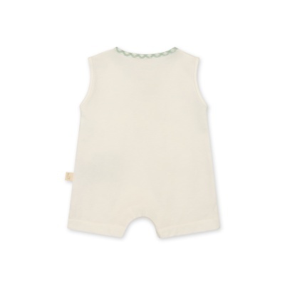 Macacão de bebê creme sem mangas com gola xadrez verde claro