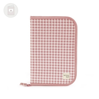 Porta documentos em tecido vichy rosa e branco com fecho de correr