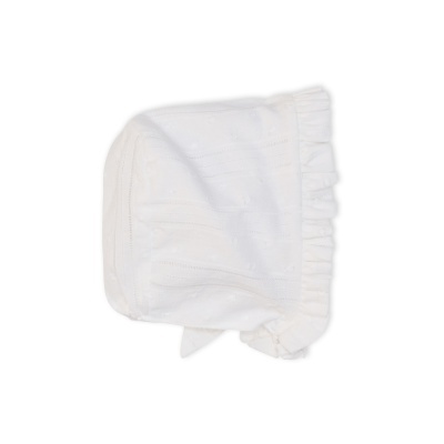 Touca branca para bebé com folhos e padrão de pontos em relevo