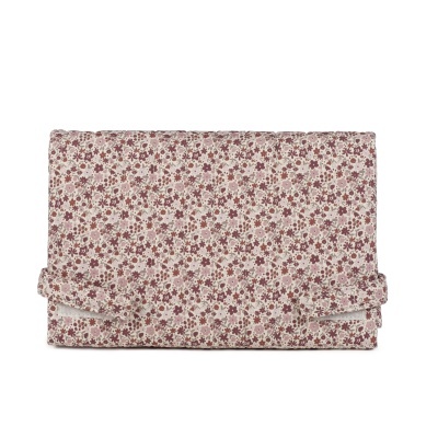 Mala de tecido com padrão floral rosa e castanho acolchoada