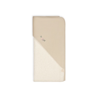 Toalha creme com capa bege e bordado floral