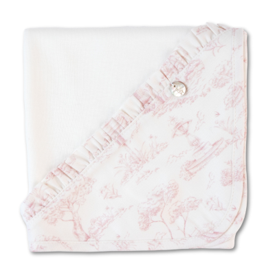 Manta branca com ponta estampada rosa e folho decorativo