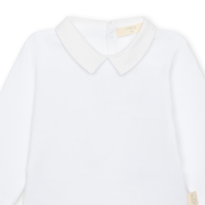 Camisola branca para bebé com gola Peter Pan