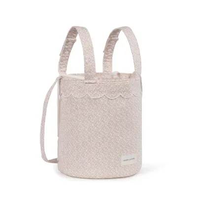 Saco de tecido floral rosa claro com alças e bordado frontal