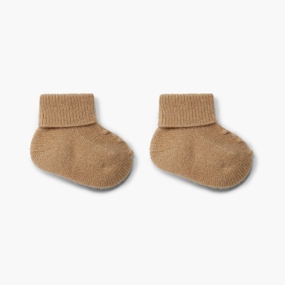 Par de meias castanhas claras de malha com punho dobrado