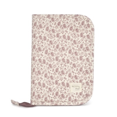 Carteira de tecido bege com padrão floral rosa e etiqueta Walking Mum®