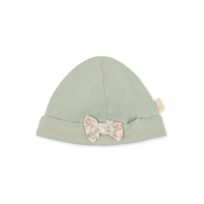 Gorro de bebé verde claro com laço floral