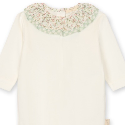 Body branco para bebé com gola floral e verde xadrez