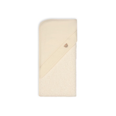 Toalha de bebé creme com capuz e bordado de ursinho.