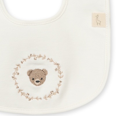 Babete branco com bordado de urso castanho