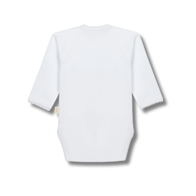 Body branco para bebé com bordados nas mangas e gola