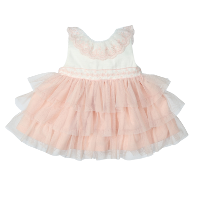 vestido de criança branco e rosa com saia em tule
