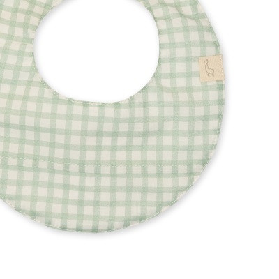 Babete redondo verde claro às quadrículas com etiqueta bege