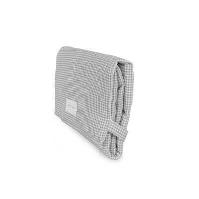 Bolsa dobrável xadrez cinzento e branco com alça lateral