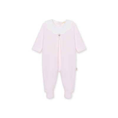 Pijama rosa claro de bebé com gola branca e manga comprida