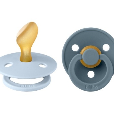 Duas chupetas BIBS cinzentas com tetina amarelada translúcida