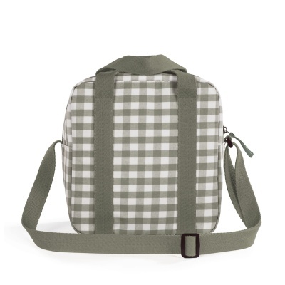 Mala de ombro quadrada com padrão xadrez cinzento e branco