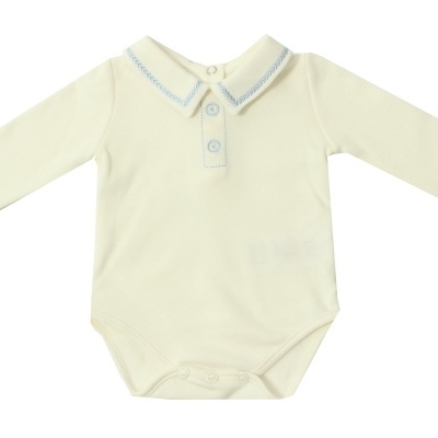 Body de bebé branco com gola bordada azul