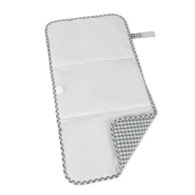 Muda-fraldas portátil branco com bordas xadrez cinzento e branco
