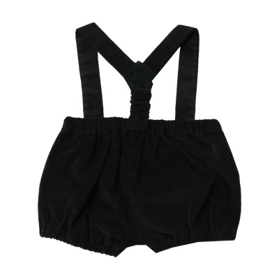 Calções pretos para bebês com alças e tecido de veludo